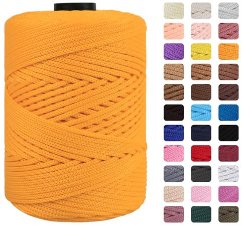 CAMAL Cuerda de Poliester 3mmx170m Hilo Macrame Trapillo para Tejer Bolsos Hilo Crochet Verano para Crochet Yarn Cuerda Trenzada para Manualidades Bolso de Mano (Amarillo Dorado)