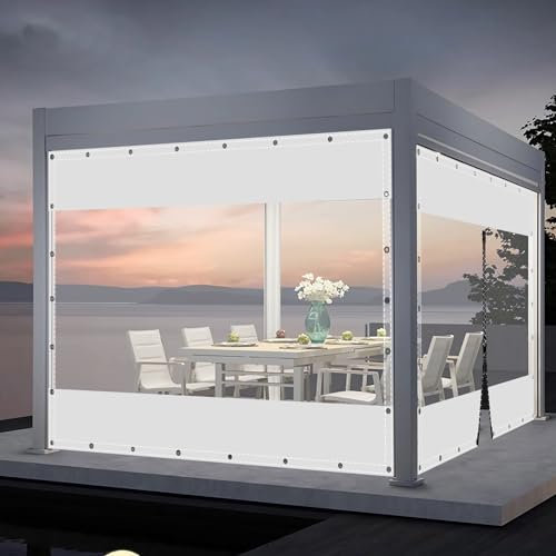SDLLG Tenda da esterno con occhielli, in PVC trasparente, per giardino, balcone, esterni, garage, 1,5 x 3 m (altezza x l), colore bianco