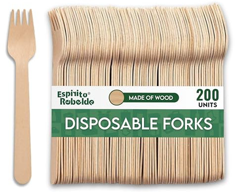 Juego de 200 tenedores desechables de madera, cubiertos desechables, ideal para picnics y eventos