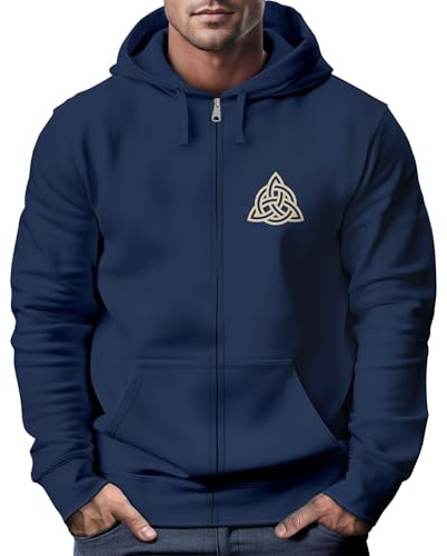 Neverless® Zip Hoodie Herren Sweatjacke mit Kapuze Logo Wikinger nordische Mythologie Valknut Wotansknoten Valhalla Navy XXL