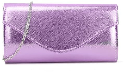 UShopUK Bolso de mano metálico brillante de piel sintética para novia, graduación, boda, noche, fiesta, bolso de mano, Lila, medium