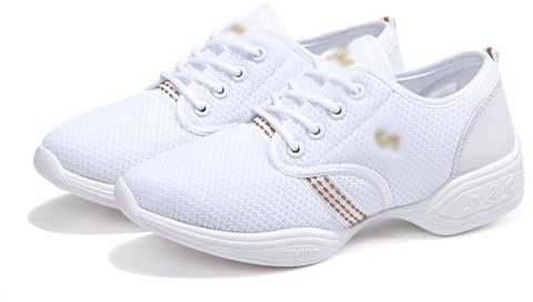 Jazz Fersenschuhe Training Tanzsneaker Jazzschuhe Damen Lace Up Bequem Leichte Schuhe Cheer Schuhe Damen Tanzschuhe Leicht Atmungsaktiv Sport atmungsaktiv Schnürschuhe für Tanzen Fitness Yoga
