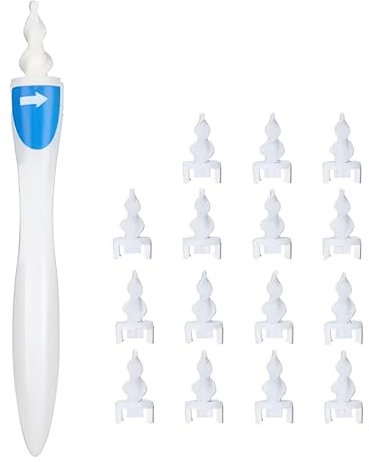 PARENCE.- Nettoyeur d'Oreille en Silicone avec 16 Embouts en Spiral/Doux, Confortable et Efficace/Elimine Eau et Saletés - 12,3x1,3cm