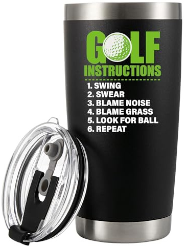 Panvola Golf Instructions Lustige Golfgeschenke, vakuumisolierter Becher für Sportspieler, Edelstahl, Reisebecher mit Deckel und Strohhalm, 590 ml, Schwarz