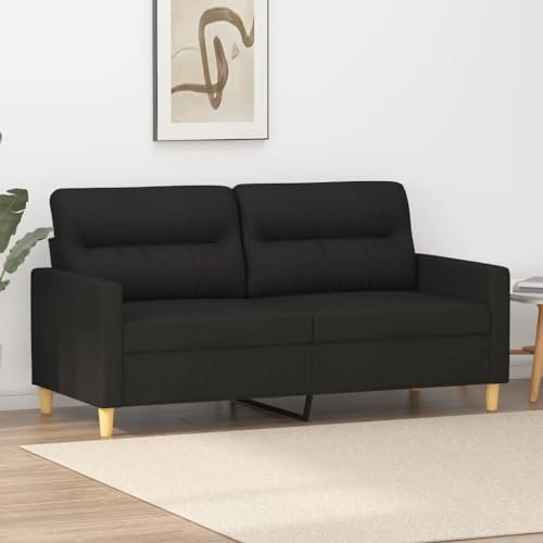 Cozynest 2Sitzer Sofa Loungesofa Couch mit Armlehnen Rückenkissen, Wohnzimmersofa Designsofa Metallgestell, Sitzmöbel Zweisitzer, Modern, Schwarz 140 cm Stoff