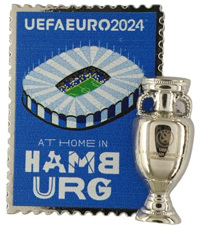UEFA AMBALLCOM | Réplique Miniature de la Coupe Euro 2024 | Pin's hôte - Diverses Villes | 23x31mm | Carte Papier | Cadeau pour Les Fans de Football (Hamburg)