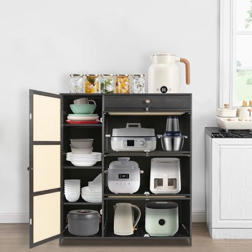 KEESUNG Küchenwagen mit Arbeitsplatte, Boden-Display-Schrank Home Storage Schrank Seitenschrank für die Speicherung Bücher, Zeitschriften, Küche liefert, Sammlerstücke, Schwarz (100 * 42 * 117CM)