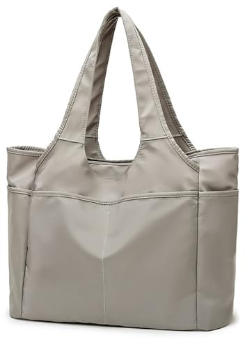 CCAIPU Tasche Damen Shopper große Wasserdicht Handtasche Schultertasche mit Reißverschluss Shopping Beuteltasche Tote Bag für Reisen Yoga Sport täglich (Grau)