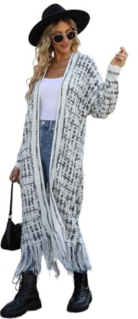 HEYPORK Damen Herbst Winter Warm Bequem Jacke Casual Mode übergangsjacke Mantel Frauen Fransen Lange Strickjacke Jacke Pullover(Schwarz, XL)