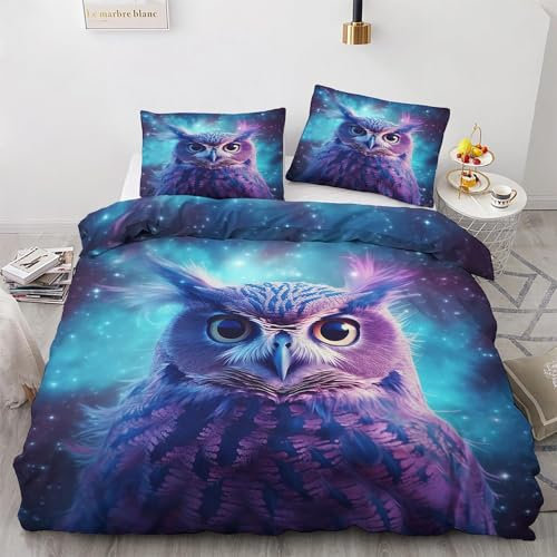 zcwl Eule Bettwäsche 200x200 Sommer, Eulenmotiv Galaxie Bettbezug Set 3 teilig, Weiche Kuschelige Mikrofaser Bettwäsche-Sets, Wendebettwäsche und 2 Kissenbezug 80x80 mit Reißverschluss