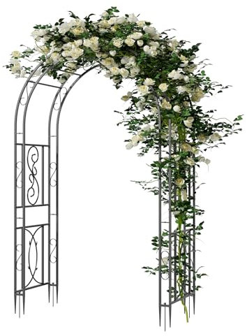unho Rosenbogen mit 12 Erdspießes, Extra Stabil Rankhilfe Torbogen, Romantisches Gartenspalier für Kletterpflanzen, Jasminbögen für die Hochzeitszeremonie, 134 x 59 x 215 cm