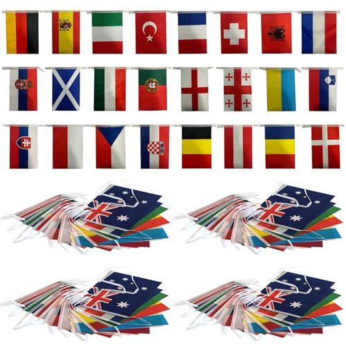 4 Set 2024 Fußball Fahnenkette - Wimpelkette Zur Fußball -Europameisterschaft 2024-24 Länder Flaggen Girlande | Für Fan, Verein, Barss Und Biergarten
