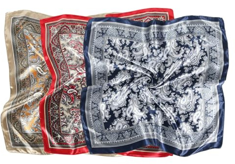 EIHI 3 Stück Bandana, Kopftuch und Hijab für Damen, Glatter Seidenschal (60 x 60Cm)