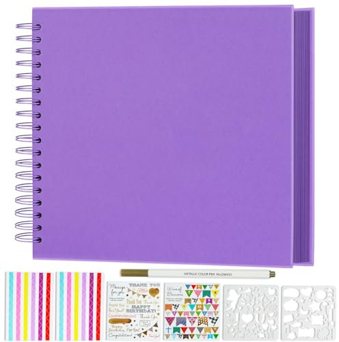 Miaikoe DIY Scrapbook Album 20,5 x 20,5 cm Hardcover Kraftpapier Blanko Papier Scrap Book mit 40 Blatt Erinnerungsbuch für Familie Hochzeit Fotografie Jahrestag (lila)