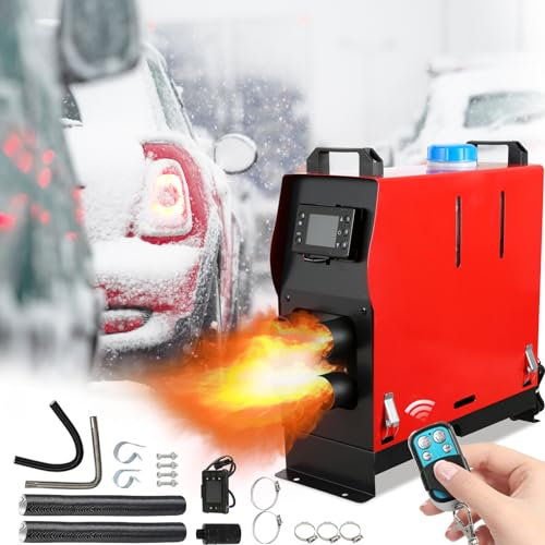 Fiqops Standheizung Diesel 8KW Dieselheizung 12V/24V DC Diesel Standheizung mit Fernbedienung, LCD,Schalter,Schalldämpfer,Diesel Lufterhitzer für LKW Auto Camping Wohnmobil Boote Rot