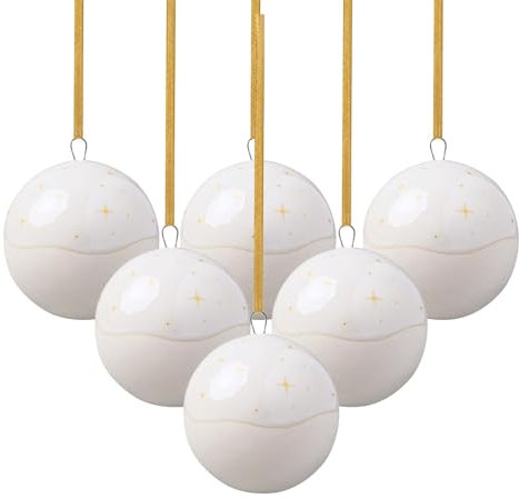 like. by Villeroy & Boch Winter Glow Ornament Kugel 6er Set, 6x6x6,5 cm, Weihnachtliche Dekoration, Christbaumschmuck, Premium Porzellan, Beige