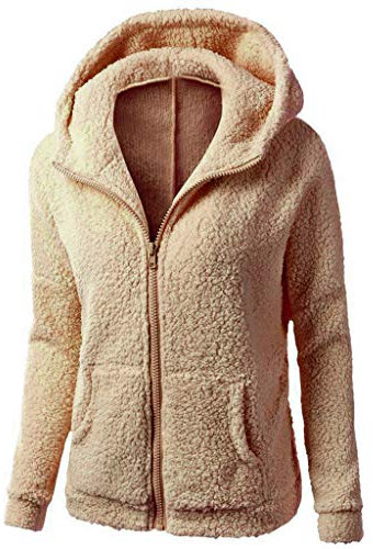 AMDOLE Damen-Kapuzenpullover mit Reißverschluss, leicht, mit Fleece gefüttert, für Herbst und Winter, bequem, warm, Übergröße, Sherpa-Jacke mit Taschen, A-braun, L