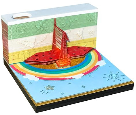 Qyljeiwred -Kalender, Kunstpapier-Kraniche mit LED-Licht, Memo-Pad-Kalender, Tageskalender, Abreißkalender für Einweihungsparty-Desktop-Dekoration