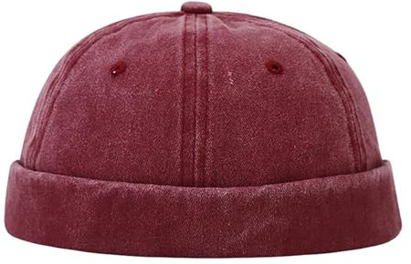 QKURT Docker Hat for Men, Retro Docker Cap Worker Sailor Cap No Brim Hat, Summer Brimless Fisherman Beanie Rolled Cuff Harbour Hats Adjustable Skullcap Wine Red