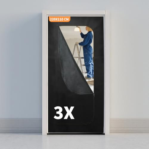 DUJUIKE Staubschutztür mit Reißverschluss 3 Stück*110x220cm, mit 2- Seitigem Reißverschluss, Atmungsaktive Staubschutzwand,Polypropylen-Vlieshülle,per Renovierung, Sanierung Und Restaurierung