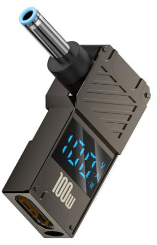 chenyang USB C auf DC Adapter, USB C Buchse auf DC 4,5x3,0mm HP Hohlstecker PD 100W Laptop Schnellladeadapter mit Wattanzeige