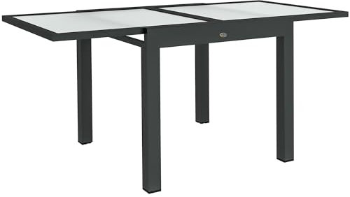 Outsunny Table Extensible de Jardin Grande Taille dim. dépliées 160 x 80 x 75 cm foncé Plateau Verre trempé Transparent Aluminium Gris