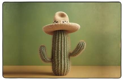 WZYWHJ Area Rugs,Living Room Floor Mats Runner Rug Non-Skip Nursery Mat Playing Carpet 60 x 39 inch Cactus in Straw hat Printing