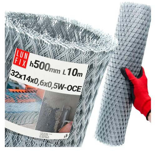 Rippenstreckmetall verzinkt 32×14 mm 10 m 500 mm 0,6 mm Rolle breit | Putzträgermatte Dicke für Fassade, Wand, Ecke, Innen- und Außenputz