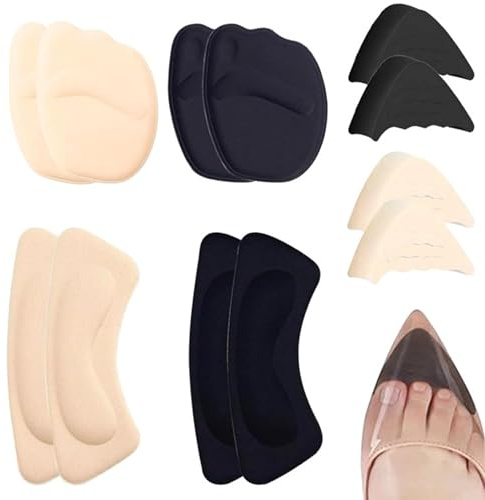 6 Paar Schuheinlagen für zu große Schuhe,High Heels Einlagen Set,Ballenpolster,Zehenansatz und Fersenpolster,Anti Rutsch Pads Einlegesohlen zum Schuhe Verkleinern,Schuh Cushion für Sportschuhe Heels