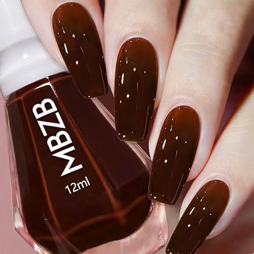 Brown Nail Polish,Neutral Coffee Jelly Nail Polish - Quick Dry & Long Lasting Dark Nude Nail Varnish - Water Based Chocolate Color Breathable Nail Varnish - No Need Cure for DIY Manicure