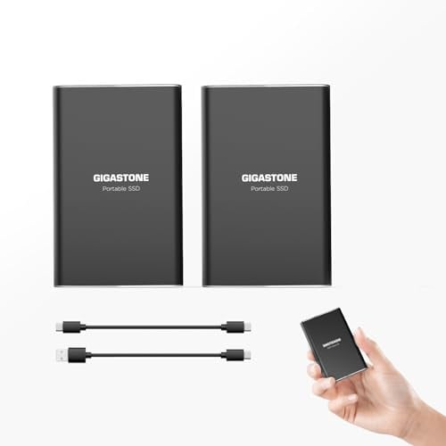 Gigastone SSD Externe 1To (Lot de 2) jusqu'à 500 Mo/s USB3.2 USB-C Portable Disque Dur Externe ssd 3D NAND Ultra-Mince métallique pour PS4 PC Mac Windows Linux Android Xbox One Smart TV