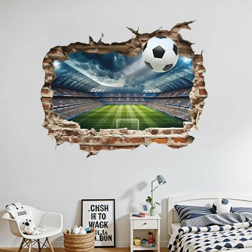 QINGZY 3D Fußball Arena Wandtattoo für Kinderzimmer & Jugendzimmer | Wandsticker, Wandbild Poster Fußball Deko, Wandtattoo für Teenager Schlafzimmer Sportzimmer Wohnzimmer
