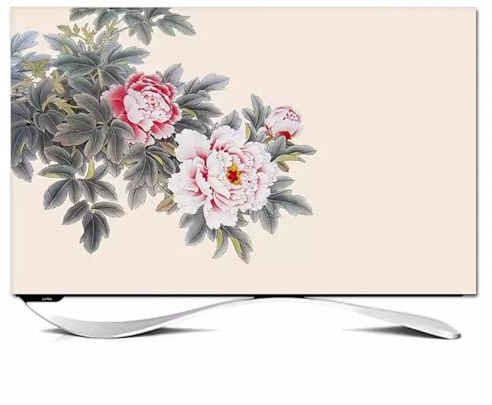 HSTANGKY Copertura Antipolvere Per TV Da Interno Da 32 A 80 Pollici Protezione Schermo LCD Estensibile Per Interni Con Motivo A Peonia Per TV Curve-flower3||58-60inch