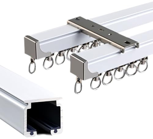Vorhangschiene Decken- Oder Wandmontage 2-Läufige Doppelreihige Gardinenschiene Aus Aluminium Gardinenleisten Für Wohnzimmer Schlafzimmer Vorhänge(400cm)
