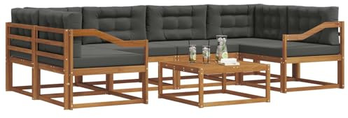 vidaXL Outdoor-Sofagarnitur mit Kissen 7 pcs Natur und Anthrazit, Modernes Outdoor-Sofaset, langlebige Gartenmöbel für Patio, Poolbereich, Hinterhof-Couch und modulares Sofa.
