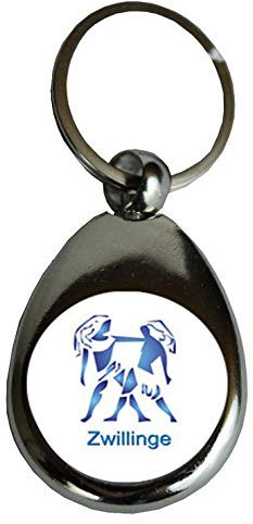 Schlüsselanhänger Einkaufschip Sternzeichen Geschenk Geburtstag Metall silber, Fische, Widder, Stier, Zwillinge, Krebs, Löwe, Jungfrau, Waage, Skorpion, Schütze, Steinbock, Wassermann (Zwillinge)