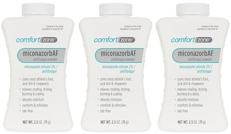 Comfort Zone Miconazorb Antifungal Powder, Talc-Free, Miconazole Nitrate 2%, For Treatment Of Athlete's Foot, Jock Itch And Ringworm, 2.5oz (71g) (3 Pack)