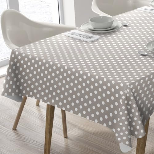 Wachstuch Tischdecke Abwaschbar Eckig 140 x 240 cm Punkte Beige Grau