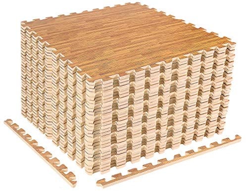 CCLIFE Bodenschutzmatte Fitness Bodenmatte Fitnessgeräte Puzzle Sportmatten Schutzmatten Fitnessraum Unterlegmatte, 60x60cm 32 Stück Holz
