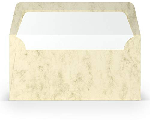 PAPERADO 50 Briefumschläge DIN lang/DL - Chamois Marmora Marmoriert Marmor-Beige - 100 g/m² Kuvert ohne Fenster 22 x 11 cm - Umschläge mit Nassklebung gerader Klappe
