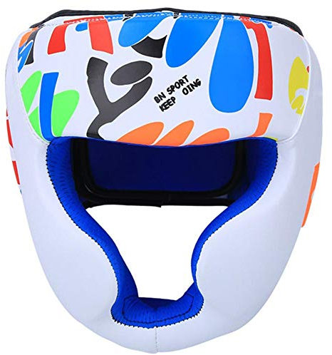 Kinder Boxhelm, BN Fight Graffiti Kinderhelm Köpfe Schutzausrüstung für das Boxen Muay Thai Taekwondo Training(S-Weiss)