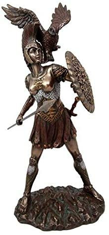 Ebros Gift Griechische Göttin Athena Minerva mit weiser Eule auf Schulter und Medusa Kopfschild Statue Greco Römische Gottheit der Weisheit Strategie Kampf Sieg Skulptur 30,5 cm H Olympische Götter