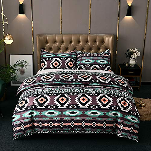 Chanyuan Bohemian Bettwäsche Set 135x200 cm, 2 Teilig Indisch Mandala Weich Mikrofaser Böhmisch Exotisch Lila Weiß Geometrisch Gestreift Muster Vintage Bettbezug mit Reißverschluss