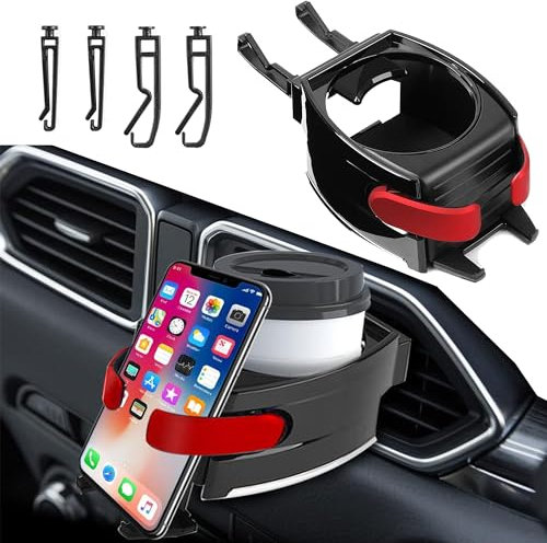 WDEC Supporto 2 in 1 per Bocchetta di Aerazione e Bevande, per Auto, Universale, Supporto per Bottiglia, Supporto Cellulare per Auto Universale, con 3 Coppie di Ganci Intercambiabili
