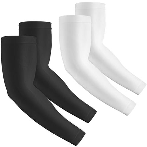 Rescoto 2 pares de mangas de compresión de compresión con protección UV para hombres, mujeres y jóvenes, cubierta de tatuaje, UPF 50, 2 pares: 1 par negro y 1 par blanco, 2 Pairs
