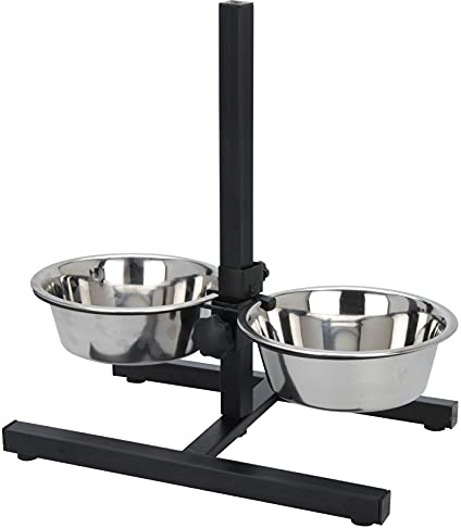 Kabalo Dog Cat Pet Feeder Bowls - 2 Stainless Steel bowls with Adjustable Stand for Food & Water - Double Two Large Bowl