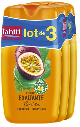 Tahiti Gel Douche Passion Exaltante Enrichi au Monoï 100% Naturel, 250 ml - Lot de 3