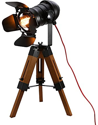 SHZICMY Holzstativ Tischlampe Vintage Nachttischlampe Schreibtischlampe Tischlampenständer Verstellbare Retro Lampe Stehlampe Stativ Scheinwerfer Dekorlampe