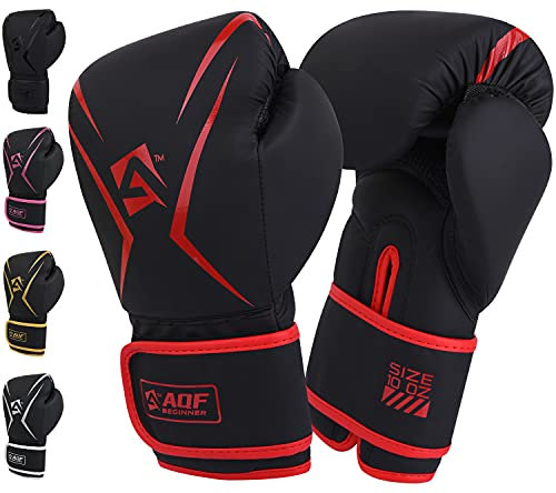 AQF Boxing Gloves Kids Adults - Training Muay Thai Gloves 6oz to 16oz for Punch Bag MMA Sparring Fighting & Kickboxing with Extra Layers of Padding (Red, 10oz)