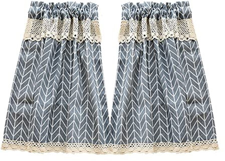 izielad Bistrogardine Blickdicht Retro Küchenvorhang Landhausstil Kariert Scheibengardine Polyester Baumwolle Kurzgardine Blau Weiß BxH 65x60cmx2pcs